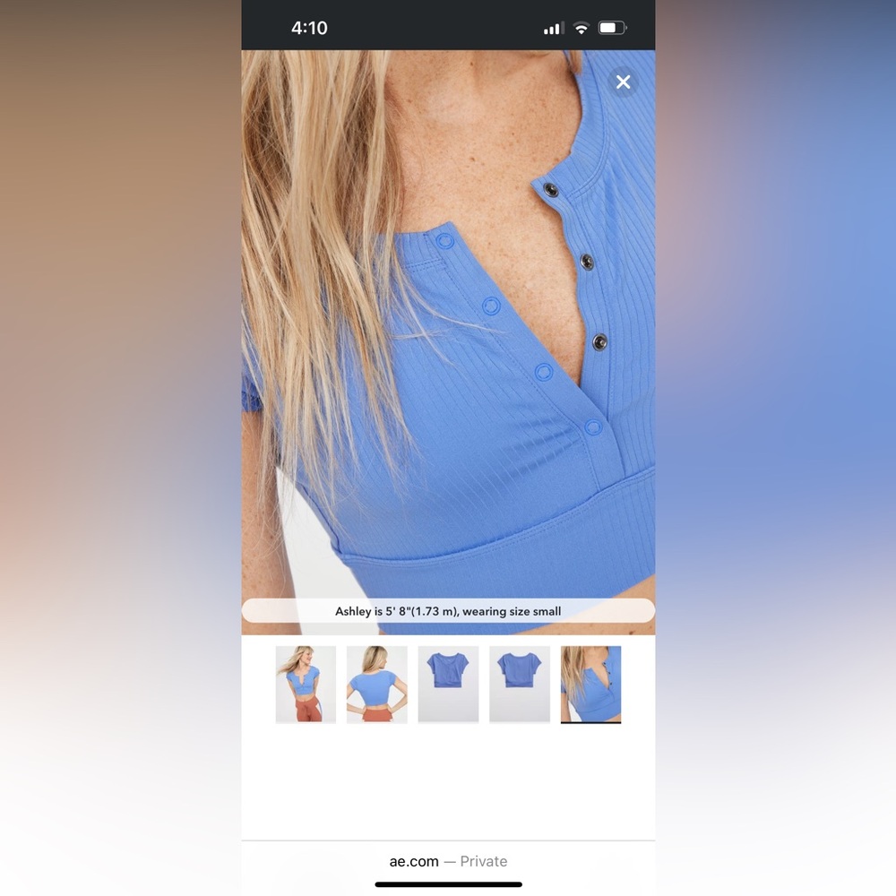 Aerie Offline Blue Henley Crop Top